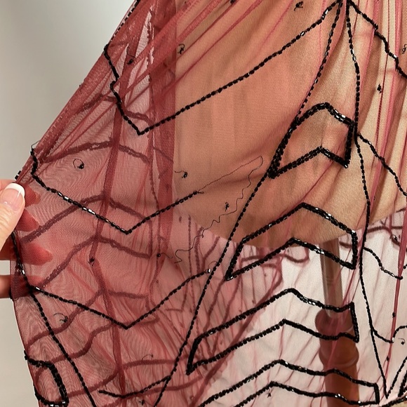 Free People Rust Sheer Mesh Boho Dress with Black Beading - Picture 13 of 13